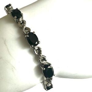 🖤 Silver Tone Black Stone Tennis Bracelet w/ Crystal Accents